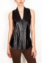  Sleeveless Leather-front Top