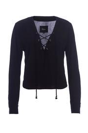  Navy Lace Up Top