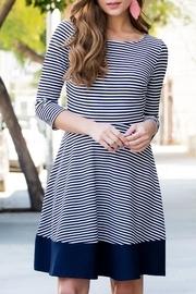  Quarter-sleeve Striped-a-line Tiered-dress