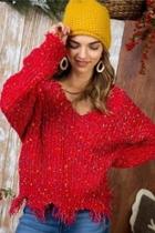  Red Distressed Sweater