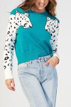  Snow Leopard Contrast Arm Sweater