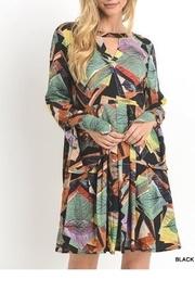  Abstract Long-bell-sleeve Dress
