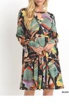  Abstract Long-bell-sleeve Dress