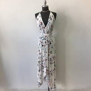  Floral V Neck White Dress