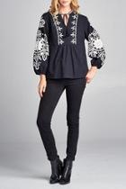  Embroidery-accent Peasant Top