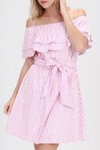  Pink-striped Ruffle Dress