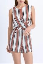  Twisted-front Striped Romper