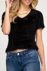 V-neck Fuzzy Sweater Tee