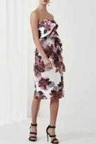  Strapless Floral Print Dress