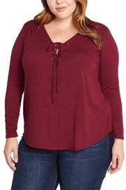  Burgundy Lace Up Top