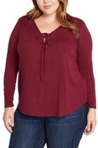  Burgundy Lace Up Top