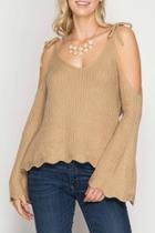  Cold Shoulder Scallop Sweater