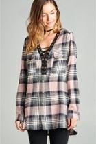  Boyfriend's Plaid Crisscross Tunic Top