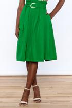  Green Pleated Knee Skirt