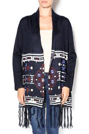 Navy Printed Fringed Sweater