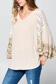  V-neck Printed-sleeve Top