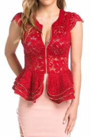  Red Lace Triple Peplum Cap-sleeve Top