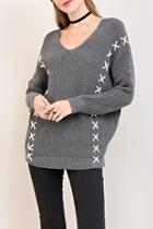  X Lace-up Sweater