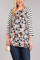  Floral And Stripe Baseball Tee -plus-