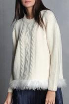  Clara Braided Knit Fuzzy Hem Crew Sweater