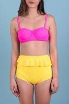  Yellow Pink Peplum Swimwear