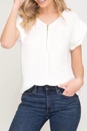  Textured Zipper Blouse
