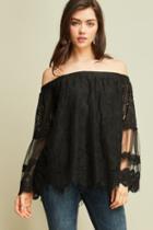  Lace Off-the-shoulder Bell Sleeve Top