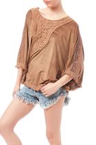  Faux Suede Poncho Top