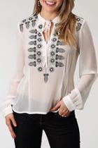  Embroidered Pleated Blouse