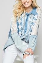  Embroidered Button-down Denim-shirt