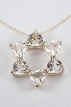Trillion White Topaz Star Of David Pendant Necklace 14k Yellow Gold Chain Jewish Charm
