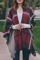  Burgundy Plaid Poncho