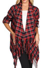  Plaid Fringe Cardigan
