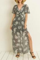 Stripe Floral Maxi-dress
