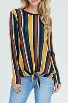  Striped Knit Tie-front