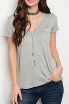  Gray V-neck Top