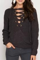  Lace Up Sweater Top
