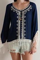 Navy Embroidered Tunic