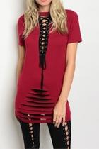  Wine Lace-up Tee