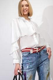 Ruffle-overlay Chiffon Blouse