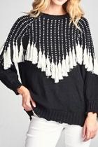  Contrast Color Tassel-sweater
