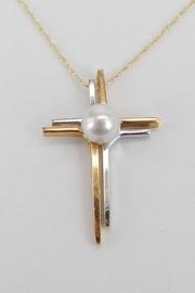  14k White And Yellow Gold Pearl Cross Pendant Necklace Religious Charm 18 Chain