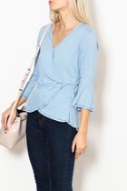  3/4 Bell Sleeve Faux Wrap Top