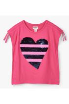  Flip Sequin Heart Cinched Shoulder Tee