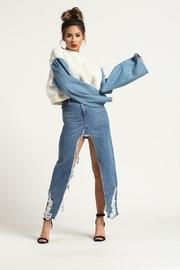  Denim Sleeve Sweater