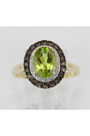  Peridot Diamond Smokey Topaz Halo Engagement Promise Ring Yellow Gold Size 6 August Birthstone Free Sizing