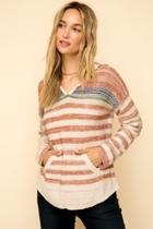  Color Stripe Pocket Front Hoodie Sweater