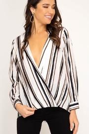  Long Sleeve Stripe Surplice Top