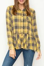  Washed Plaid Shirt With Ruffled Hem