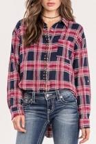  Red Studded-plaid Top